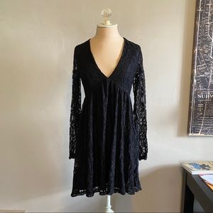 Nordstrom Black V Neck Lace Skater Dress